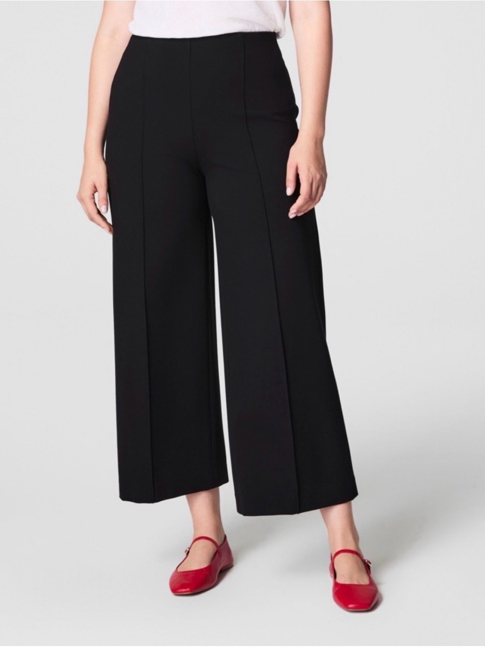 SPANX Black Wide-Leg Cropped Pants Large